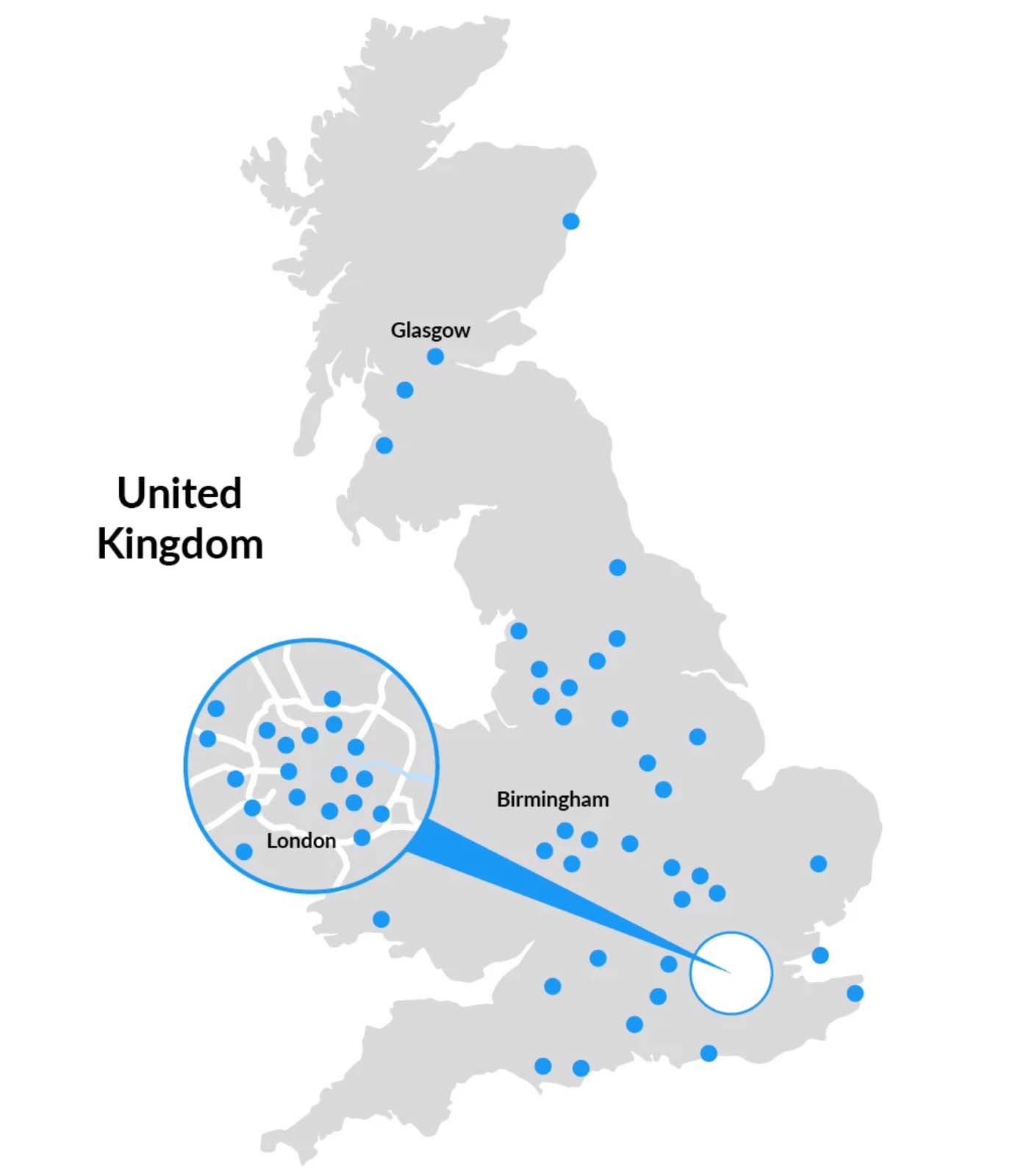 UK Map showing Circle Group Hospitals